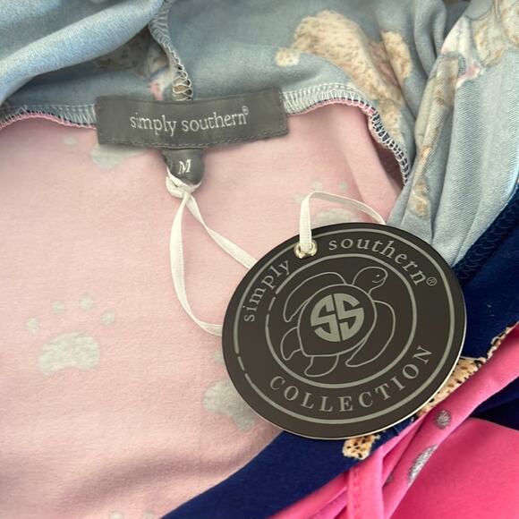 Simply Southern  Dog Print Double Hooded Pullover Top Pink  Woman Size Medium - Picture 8 of 12